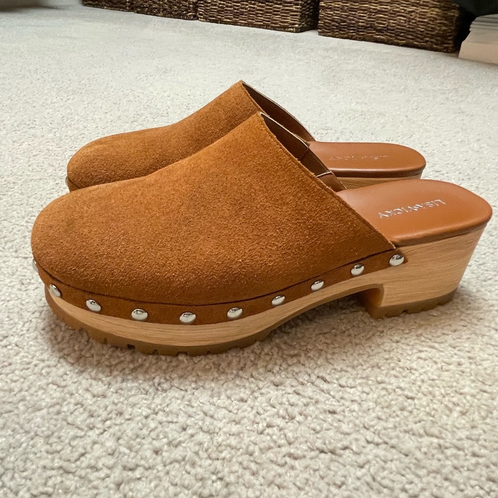 Tan suede mules. Size 9.